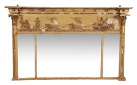 A Regency giltwood and composition overmantel mirror, circa 1815, with a classical frieze above a
