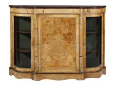 A Victorian burr walnut, gilt metal mounted and marquetry side cabinet, circa 1880, of breakfront