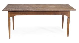 A Continental oak and fruitwood refectory table, first half 19th century, the rectangular plank