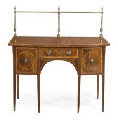 A George III mahogany and satinwood crossbanded bowfront sideboard, circa 1780, with a  brass