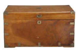 A camphorwood and brass mounted chest, 19th century, the hinged rectangular top with central brass