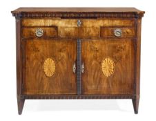 A Dutch mahogany and marquetry dressing chest, circa 1780, decorated with floral and foliate