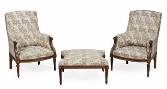 A French mahogany and gilt metal mounted suite of seat furniture, in Louis XVI style, early 20th