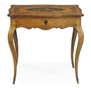 A Victorian satin birch, thuya and marquetry decorated side table, circa 1880, the serpentine top