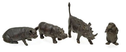 Rosalie Johnson, (British, b. 1933), four patinated bronze models of animals, a warthog, numbered