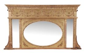 A William IV giltwood and composition overmantel mirror, circa 1840, with frieze of husk swags above