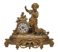 A French Sevres style porcelain inset gilt metal figural mantel clock, late 19th century, the