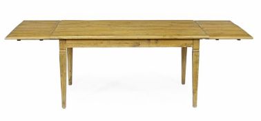 An oak draw leaf table by Oka, 20th century, the rectangular top incorporating a pair of