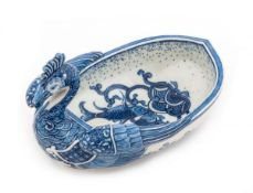 Makazu Kozan: a porcelain vessel modelled as a Ho-o bird or phoenix, decorated in underglaze blue