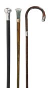 A hardstone and gilt metal mounted stained hardwood walking stick, 20th century, the tapering