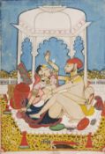 Lovers on a Terrace, early 19th century, Kota, Rajasthan, India, opaque watercolour, gold and