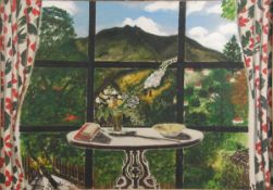 ARR - ** Ewart (20th century), A table still life by a window, Oil on canvas, Signed and dated