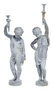 A pair of Victorian cast iron figural lamps, last quarter 19th century, each 144cm high, 40cm wide