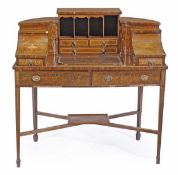 A mahogany, marquetry and goncalo alves crossbanded Carlton House desk, in George III style, circa