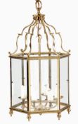 A gilt brass and glazed hall lantern in George III style, last quarter 20th century, of hexagonal