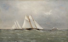 Arthur Wellington Fowles (1815-1883) Yachts racing in the Solent Oil on board 30 x 49 cm (11 3/4 x