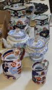 Four Ironstone jugs and a Copeland Garrett teapot and matching lidded sucre