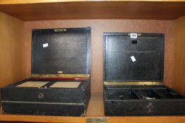 Two leather covered writing/stationary boxes