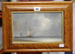 English School (19th century) Tall ship at anchor Oil on board 15.5 x 26 cm. (6 x 10 1/4 in)