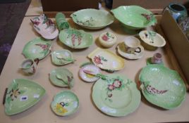 Twenty two pieces of green, yellow and pink Carlton Ware to include; large Foxglove comport,