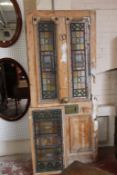 A Victorian pine and stained glass door 219 x 93cm