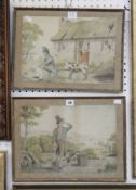 English School Peasant scenes A pair of watercolours 25 x 36.5cm (2)