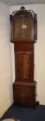 An oak and mahogany crossbanded long case clock case, mid 19th century, with pierced fretwork above