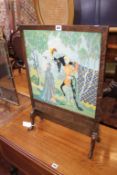 An oak framed woolwork firescreen, circa 1925, together with a brass firescreen  Best Bid