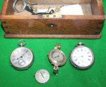 An 18ct watch with odd strap together with two further pocket watches etc.
