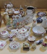 A small Royal Worcester blush ivory vase and miniature tyg, a small Royal Doulton teapot decorated