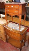 A cherrywood marble mounted two drawer side table 74cm wide and a bedside table