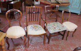 A pair of Victorian walnut dining chairs, an Edwardian bentwood armchair and a George III mahogany