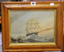 J. Humble (19th century) Tall ship in high seas Oil on board Signed and dated 1878 lower left 21.5