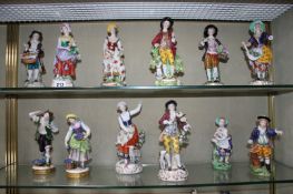 A group of twelve Continental porcelain figures, predominately in the 19th Century English style (