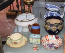 A Royal Doulton pottery jardinière with undulating rim, a miniature Wemys jug, a Mintons oversized