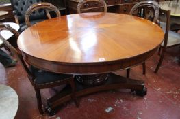 A 19th Century mahogany and inlaid breakfast table on bulbous column and triform platform and