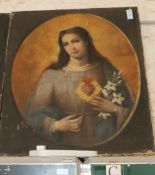 19th Century School Sacred Heart of the Virgin Mary Oil on canvas 100 x 81cm