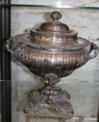 An old Sheffield plate hotwater urn; 41cm high