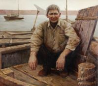 Zhu Guang (b.1959) Study of a fisherman Oil on canvas Signed lower left Dated 1988 to label verso