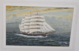 L. Craig (early 20th century) Tall ship at sea Watercolour over pencil, heightened with bodycolour