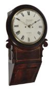 A Regency brass inlaid mahogany striking drop-dial wall clock  A Regency brass inlaid mahogany