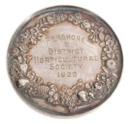 Pershore and District Horticultural Society, silver prize medal awarded 1922  Pershore and