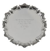 The Fair Mile Trophy, a silver shaped circular salver by C. J  The Fair Mile Trophy, a silver shaped