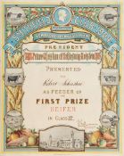 Smithfield Club.- - A group of five Smithfield Show prize certificates, including three `First Prize