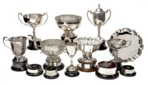 A collection of nine electro-plated trophies, comprising three bowls  A collection of nine electro-