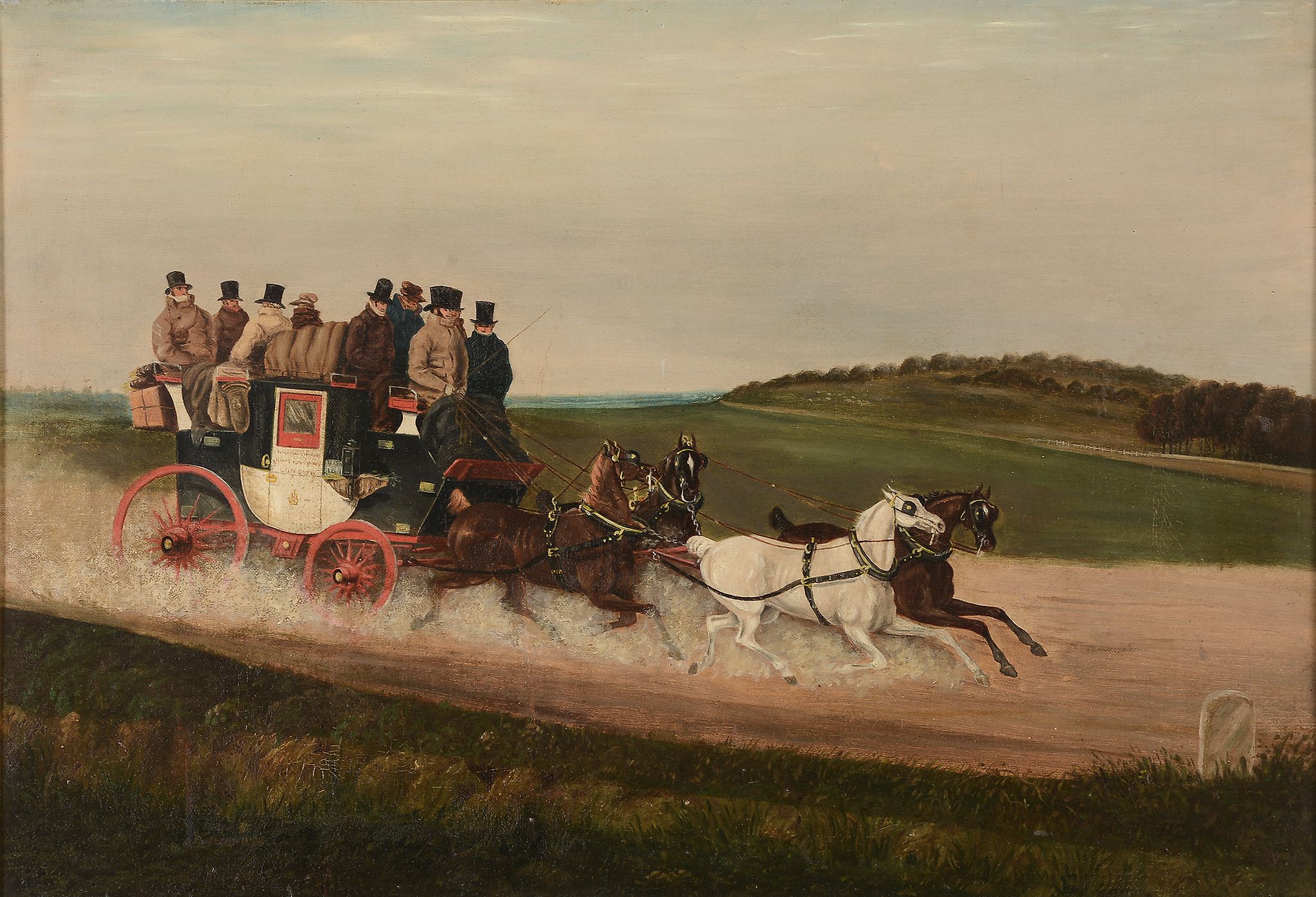 Samuel Henry Alken (1810-1894) - The london coach at full speed Oil on canvas 37 x 53 cm (14 1/2 x