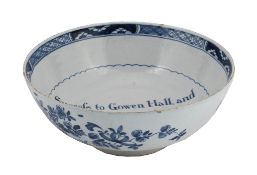 An English Delft inscribed and dated punch bowl, 1771, Liverpool, inscribed An English Delft