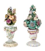 Two similar Bow porcelain models of urns issuing flowers, circa 1765. 16  Two similar Bow porcelain