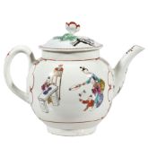 A Worcester globular teapot and associated cover, circa 1765  A Worcester globular teapot and
