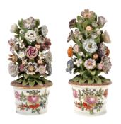 A pair of Bow porcelain models of flowerpots issuing flowers, circa 1765  A pair of Bow porcelain